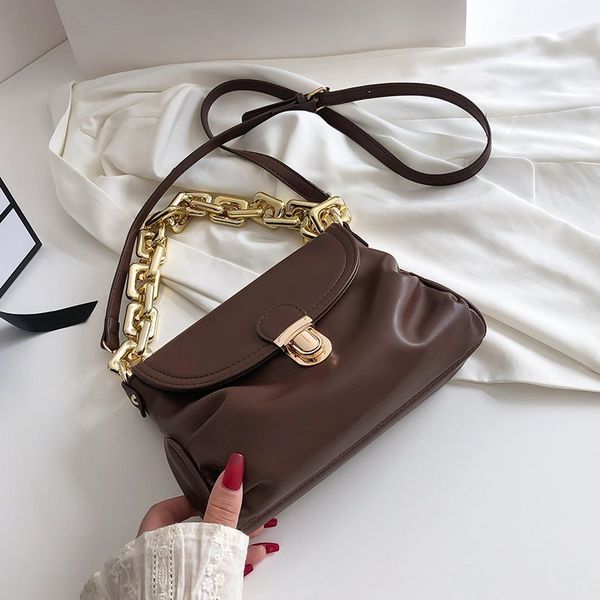 

retro tote bags for women 2020 handbag leather shoulder bag with thick chain lady crossbody bag solid color hand purse women pa c1020