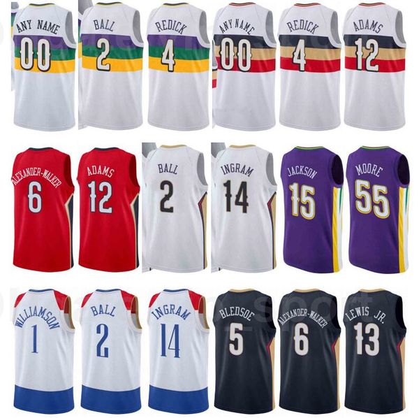 

men print basketball steven adams jersey 12 nickeil alexander-walker 6 jaxson hayes 10 josh hart 3 kira lewis jr 13 city earned edition, Black;red