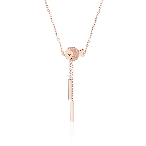 

women rose gold plated stainless steel fish tassel pendant necklace for gift, Silver