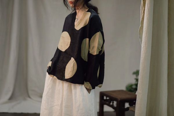 

big size 2020 spring new short v-neck polka point for casual women pullover pullover 8arex, White