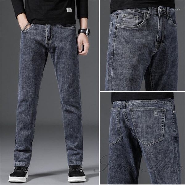 

2020 men's fall/winter new mid-rise straight-leg jeans loose and versatile stretch slim casual pants1, Blue