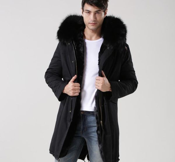 

rex rabbit fur lining canvas long parkas black men jackets winter man snow coats with hoody outerwear ykk zipper