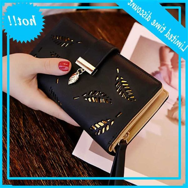 

gold hollow leather pouch handbag for women wallet card holders clutch