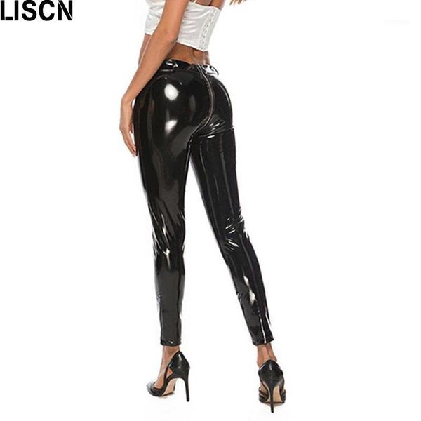 

women's pants & capris women pvc leather shiny leggings plus size zipper punk rock disco legging latex skinny pencil black trousers 202, Black;white