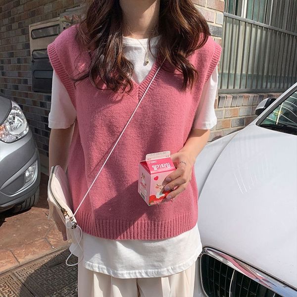 

4colors autumn and winter korean style v neck knitted solid color sleeveless vest sweaters womens pullovers womens (x1086) 201111, White;black