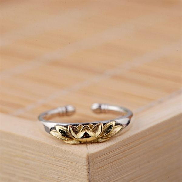 

balmora 925 sterling silver & gold lotus flower open stacking rings for women lady simple statement fashion jewelry 201112, Slivery;golden
