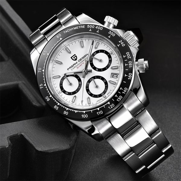 

pagani design 2020 new men watches sports quartz watch men steel waterproof male clock fashion chronograph relogio masculino+box t200409, Slivery;brown