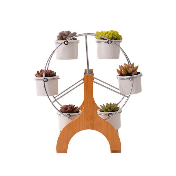 

1 set ferris wheel flowerpots white ceramic garden decor planters succulent planter pots 6 mini bonsai ceramic succulent plant p