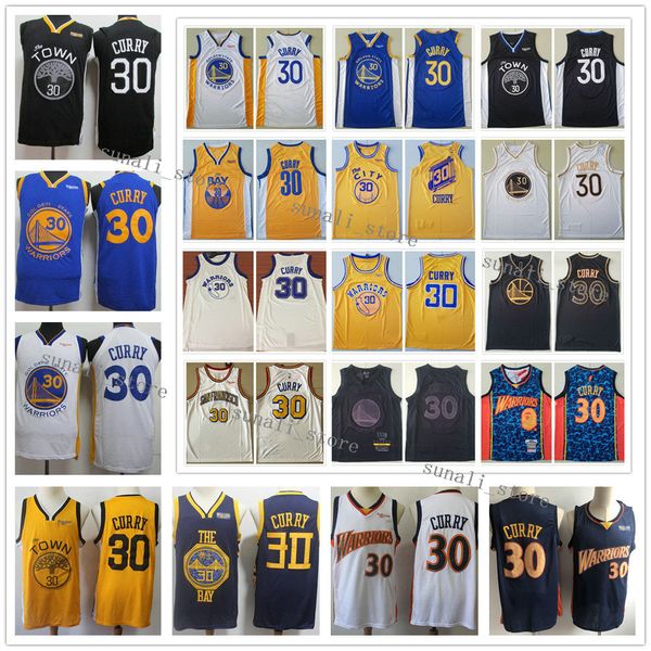 

stitched men stephen curry 30 jerseys basketball 2020 new black yellow blue white color wholesale shirts, Black;red