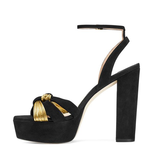 

block chunky heel platform sandal black gold wave peep toe sandals for women dress high heel shoes large size women shoes 46