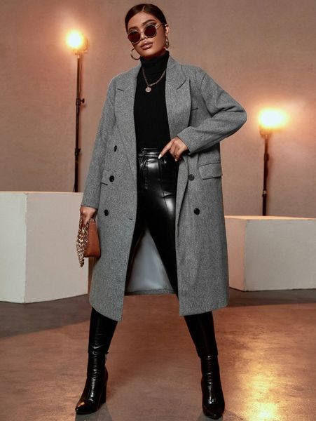 

sxy peak collar double breasted overcoat x6gy#, Black