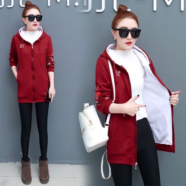 

iscds 2019 velvet thickened sweater cardigan women's korean and winter new student autumn style coat large size hooded coat fashion loo, Black