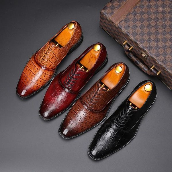 

men shoes style oxfords brown black red crocodile pattern printed dress business shoes formal leather lace pointed1