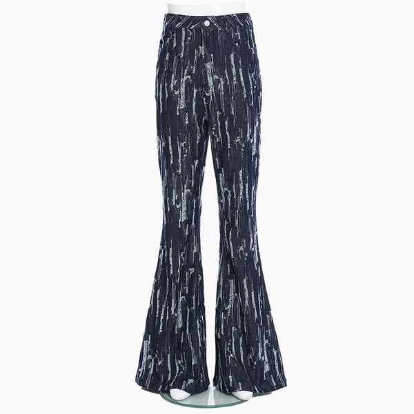 

women's jeans women high waist flare spring autumn stretch ripped pants, Blue