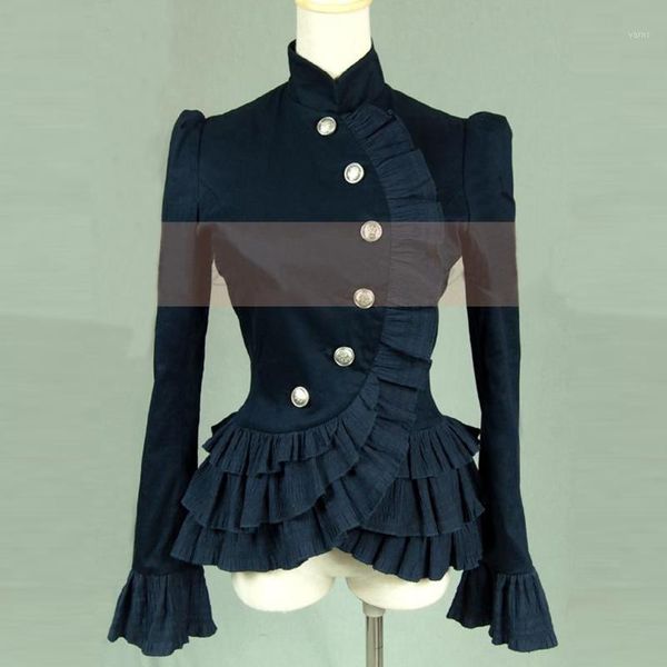

spring women ruffled shirts vintage victorian short jacket ladies gothic blouse lolita costume1, Black;brown