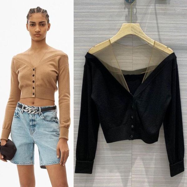 

2020 wool sweater autumn fashion patchwork black short transparent khaki cardigan1, White