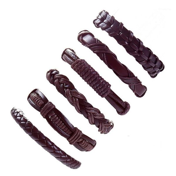

6pcs/set vintage leather bracelet men multilayer punk rock braided rope bracelets & bangles for women jewelry drop shipping1, Golden;silver
