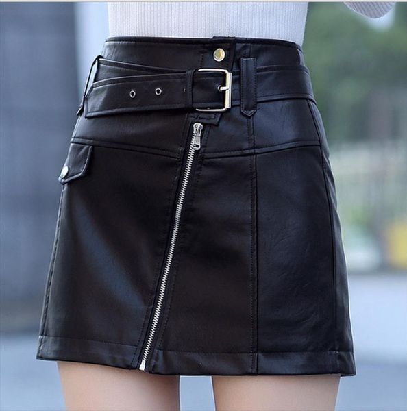 

new black womens solid color black pu leather mini skirts large size fashion female office lady a line short skirts saias k1167