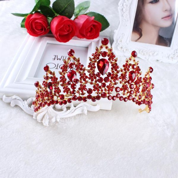 

2021 new fashion red crystal rhinestone flower crown baroque headband charm bride hair jewelry accessories wedding party gifts, Golden;silver