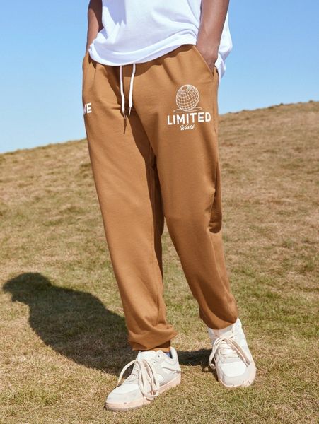 

romwe guys letter graphic sweatpants c9up#, Black