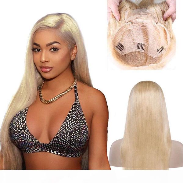 

brazilian 613# blonde lace front wigs straight human hair lace front light color 613# hair wigs middle three part 10-28inch straight, Black;brown