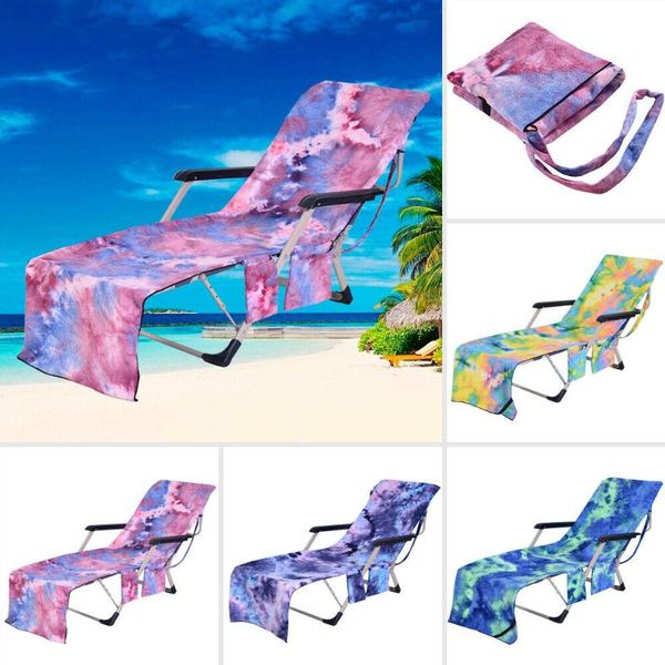 

new microfiber portable lounge chair beach cover towel with pocket summer printed quick drying picnic chair cover towels