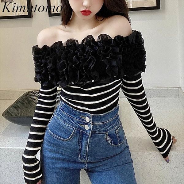 

women's sweaters kimutomo women knitted sweater spring 2021 korea style girls slash neck colorblock pullovers outwear casual, White;black