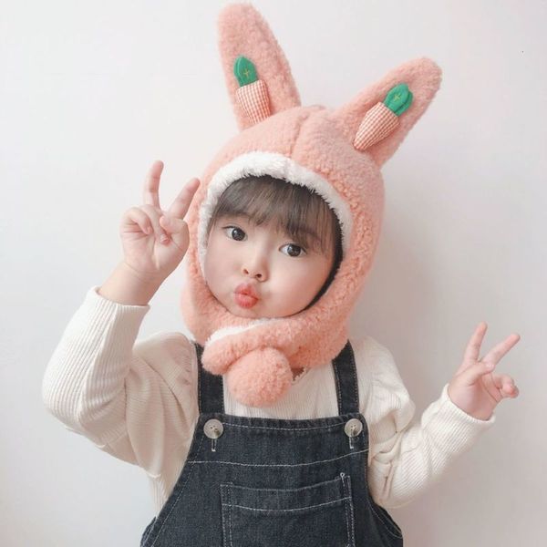 

rabbit korean pure proof children's autumn winter warm lovely boys and girls plush bib baby one hat, Red;brown
