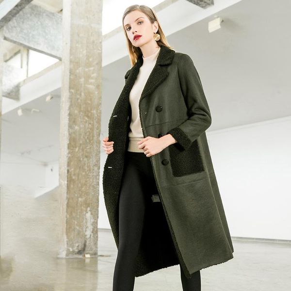 

women's fur & faux coat ladies autumn winter warm leather jacket women long double breasted overcoat manteau femme outwear lx2598, Black