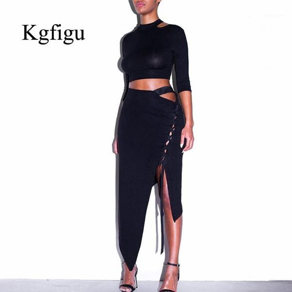 

kgfigu women's sets fashion long sleeve crop mini skirt club neon balck overalls two pieces sets outfits party1, White