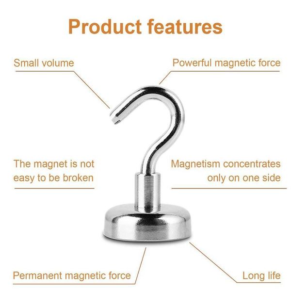 Hochleistungs-Magnethaken, starker Neodym-Magnethaken für Zuhause, Küche, Arbeitsplatz usw., D16 mm, hält bis zu 80 Pfund, P jllpUd