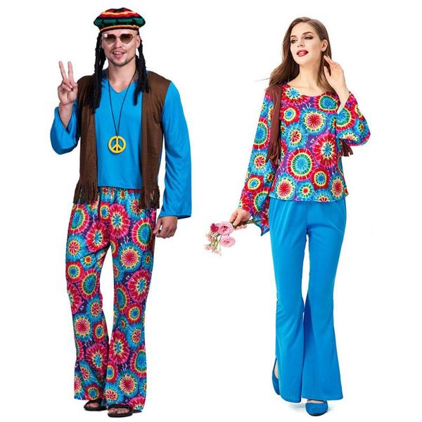 Umorden Adult Retro 60s 70s Hippie Love Peace Costume Cosplay Donna Uomo Coppie Halloween Purim Costumi del partito Fancy Dress