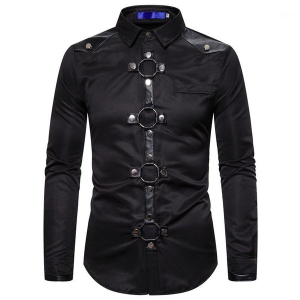 

camisa manga longa masculina dress shirt men dark master european men's gothic rivet long sleeve shirt ropa de hombre 20201, White;black