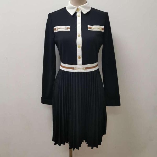 

color patchwork women's mini dress pleated long sleeve preppy style buttons early autumn female dresses new 2020, Black;gray