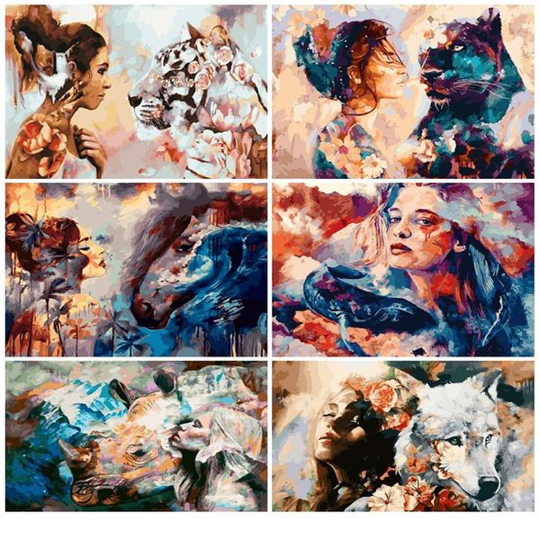 

azqsd diy framed lion girl oil painting by numbers adults colorful paint wall art picture for living room ho bbyvgn