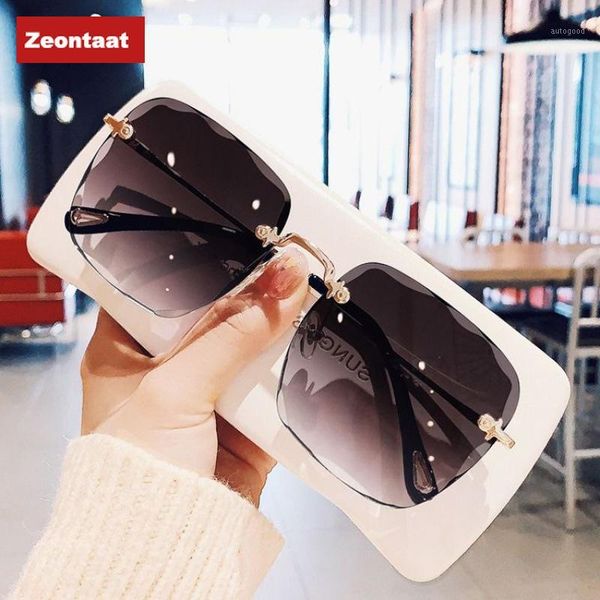 

sunglasses 2021 frameless trimmed square female net red star models round face plain gradient film1, White;black