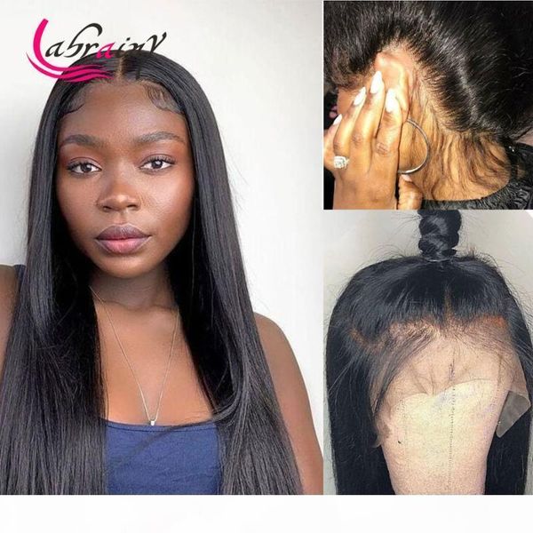 

13x6 lace frontal human hair wig 1b straight glueless preplucked 613 hd transparent lace front wig natural color baby hair, Black;brown