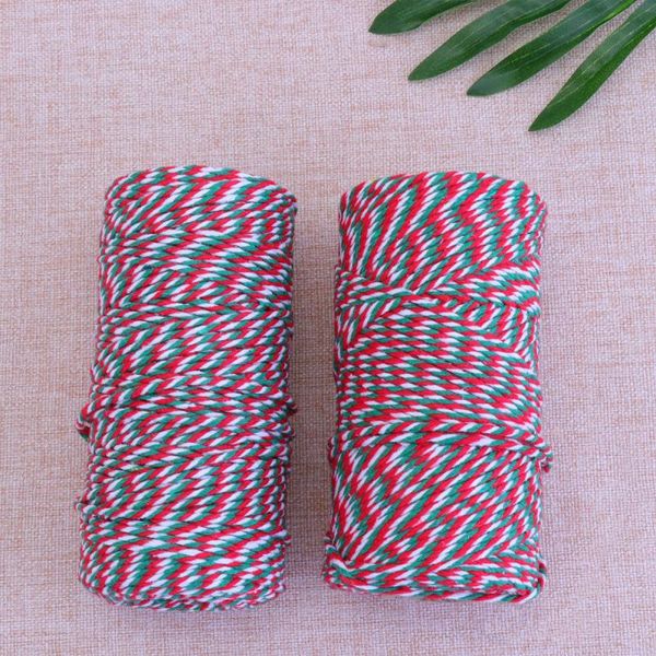 

2pcs 2mm diameter cotton string twine for gift wrapping decor diy craft (red green white, Black;white