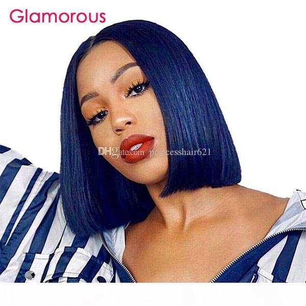 

lace front with baby hair short human hair wigs brazilian remy bob wig blue color, Black;brown