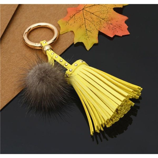 

leather tassels with mink fur ball key chain with one tassels for car keychain bag key ring jewelry eh811 f jllazc, Silver