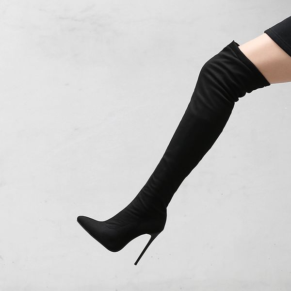 

12cm high-heeled over-the-knee boots large size boots 40-43 44 4546 47 48 extra large long women boots, Black