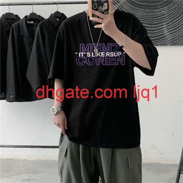 

2021 summer ins fashion brand printed short sleeve t-shirt men's trend lovers wear loose half sleeve t-shirt, White;black
