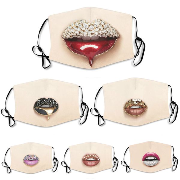 

fashion face mask lip diamond protective mask pm2.5 mouth masks washable reusable women colorful rhinestones facemask