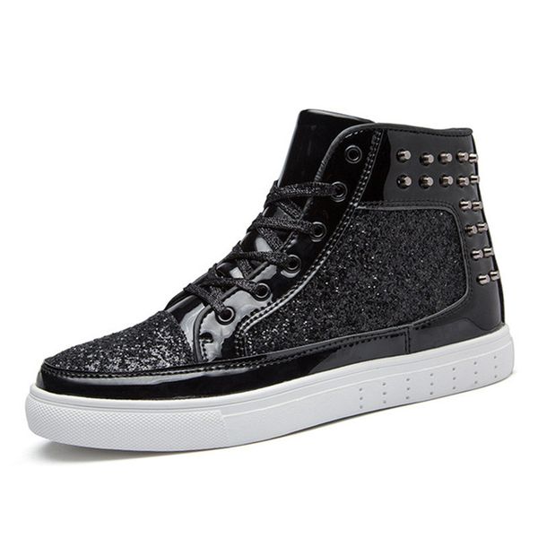 

2021 new the women's high sneakers glitter real gold lace up for men's male lantejoules casual shoes that bling silver 39y4, Black;white
