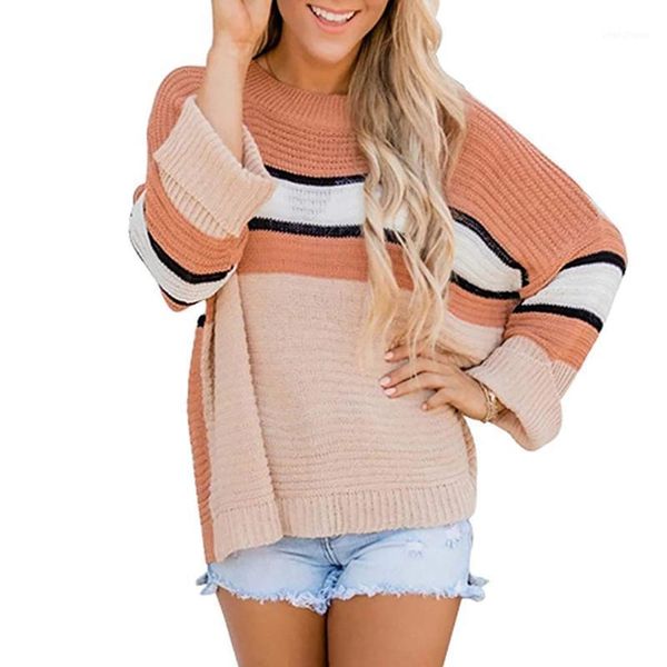 

winter women casual loose pullover sweaters long sleeve striped female knitwear outerwear women patchwork sweaters1, White;black