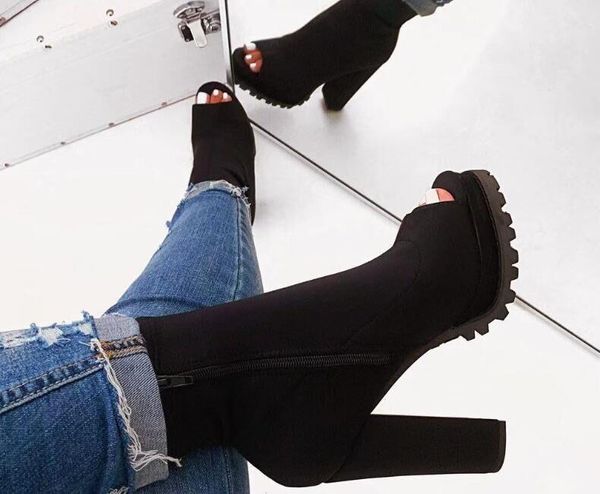 

autumn /winter new women's waterproof high-heeled thick with color snake pattern boots boots outdoor travel bright color, Black