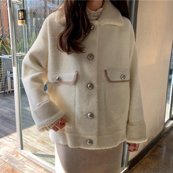 

women's thick double-sided velvet short lamb wool coat, Black