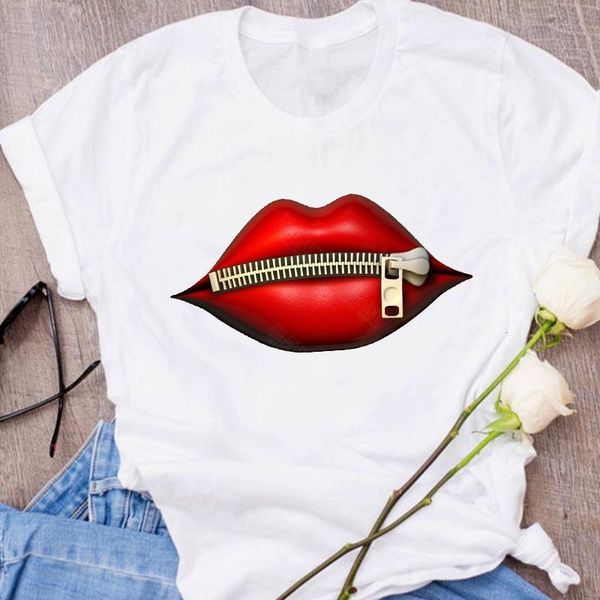 

women graphic lip funny short sleeve printing printed cute 90s lady clothing female tees print t shirt womens t-shirt, White