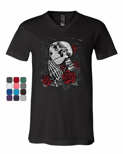 

praying skeleton v neck rose day of the dead dia de los muertos tee hoodie designers t shirts sweatshirt