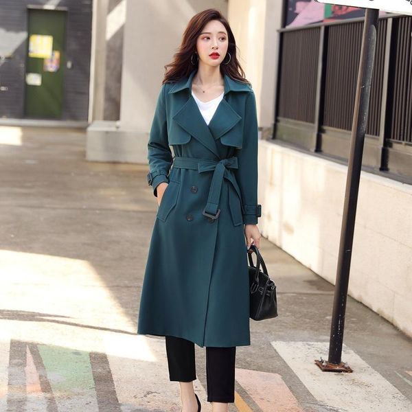 

осень зима женщины сыпучей trench coat корейских моды пояс для пальто черного плюса размер элегантного vintage long ветровка 5146, Tan;black